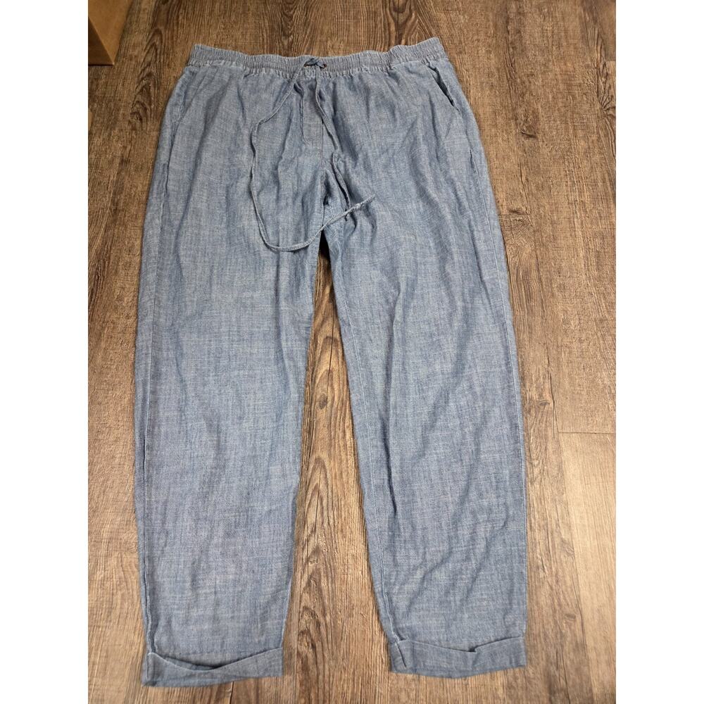 J Crew Chambray Drawstring Pants C2363 Size 12 Blue Cropped Lower Rise
